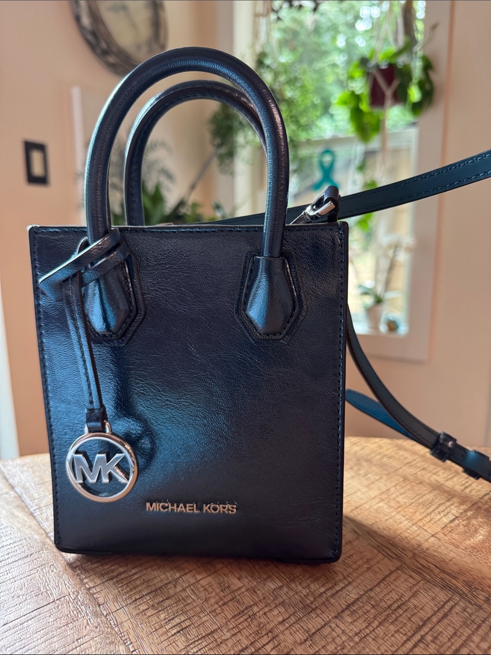 Michael Kors Blue Leather Mini Shopper Bag with Logo Charm